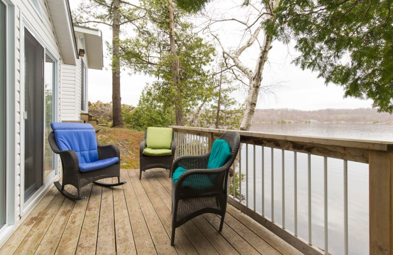 Cottage balcony at Bobs Lake Cottages.