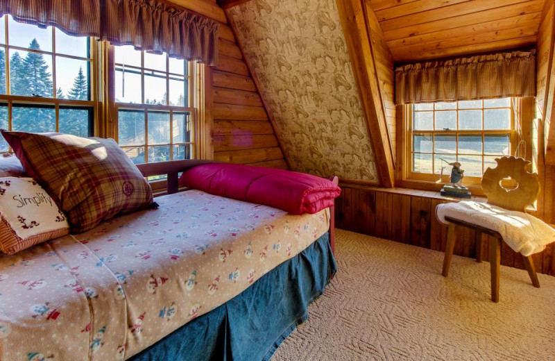 Vacation rental bedroom at Vacasa Rentals Mt Hood.