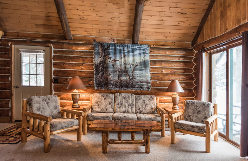 Cabin living room at Pitlik's Sand Beach Resort.