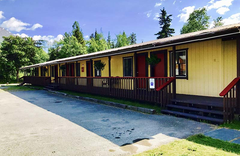 Motel exterior at Trail Lake Lodge.