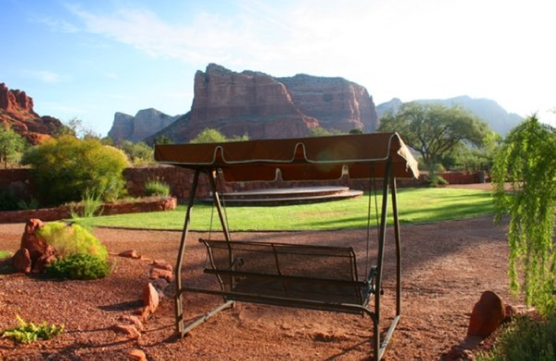 Outdoor bench at Red Agave Resort.