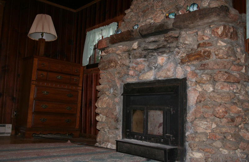 Cabin fireplace at Lost Creek Ranch.