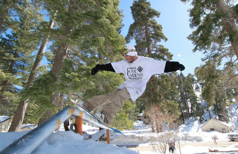 Snowboarding at Big Bear Cool Cabins.