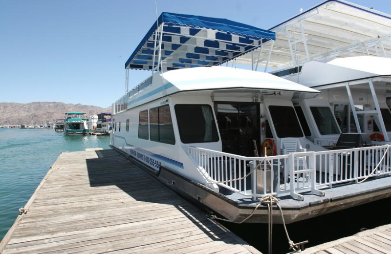 Houseboat exterior at Trinity Lake.