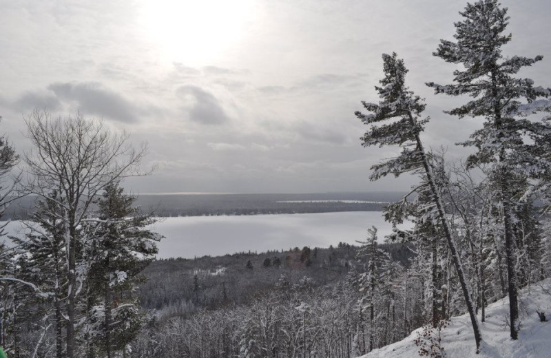 Winter scenery at Skiing at Aqua Log Cabin Resort.