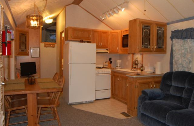 Cabin kitchen at Yogi Bear's Jellystone Park Warrens.