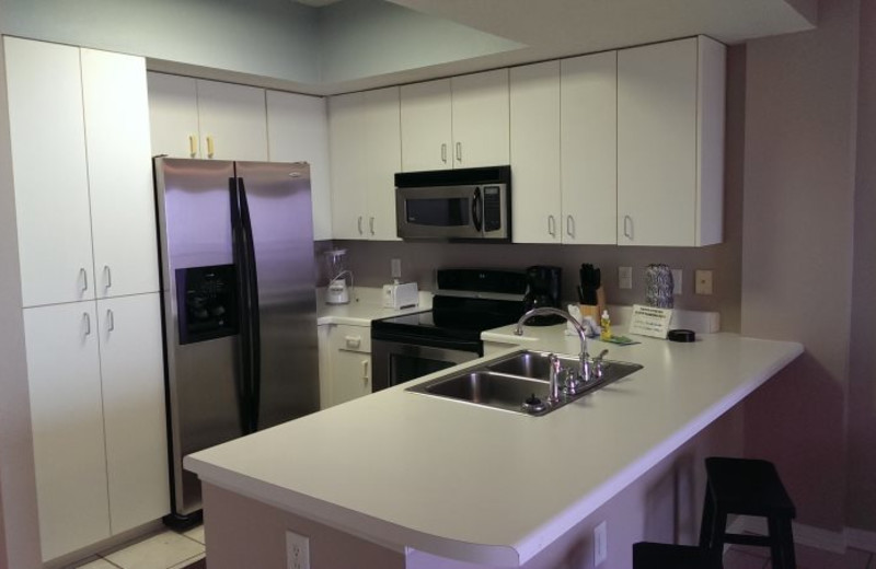 Rental kitchen at Gulf Beach Rentals.