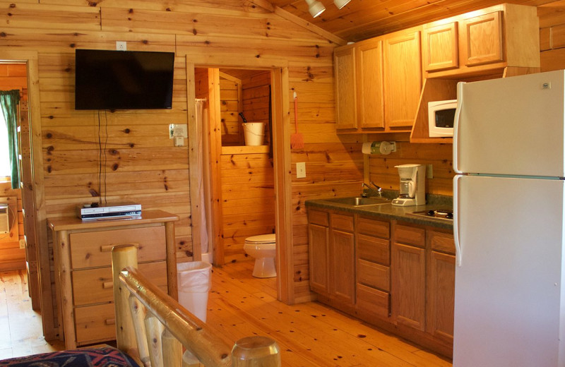 Cabin kitchen at Yogi Bear's Jellystone Park Hagerstown.