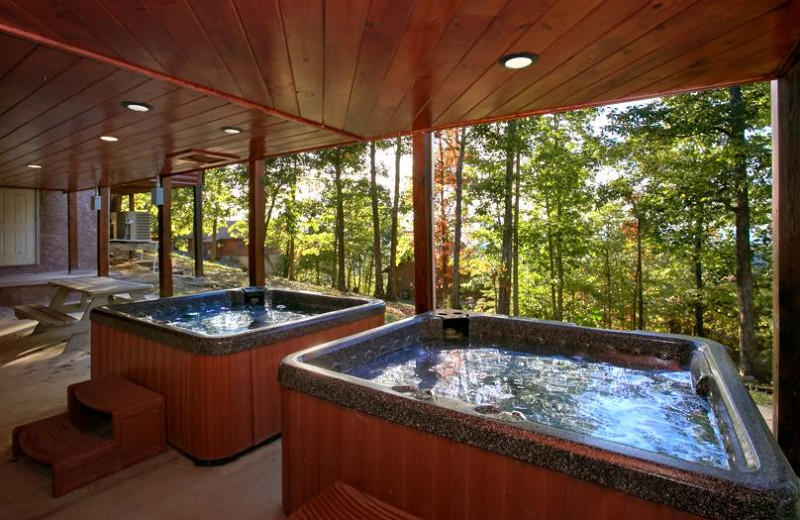 Cabin hot tubs at Timber Tops Luxury Cabin Rentals.