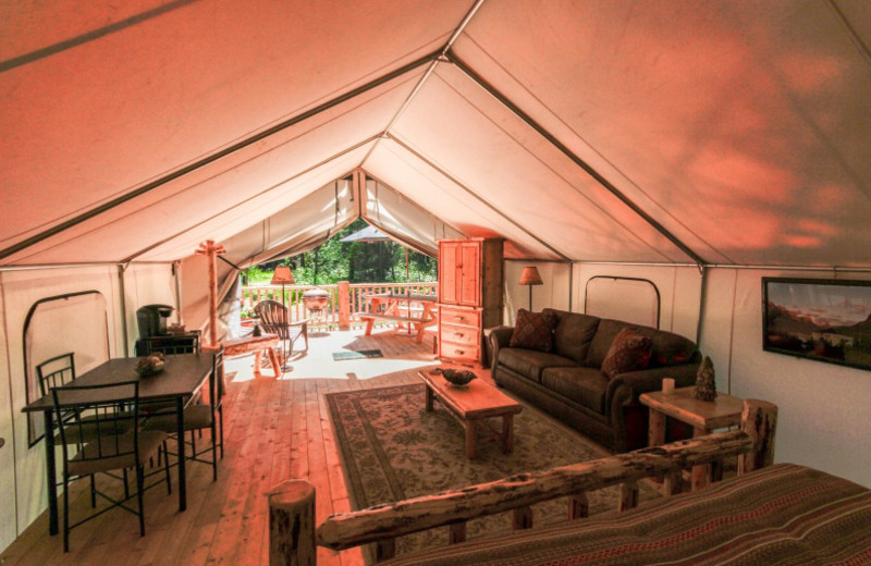 Looking out from the luxury glamping tent at North Forty Resort.