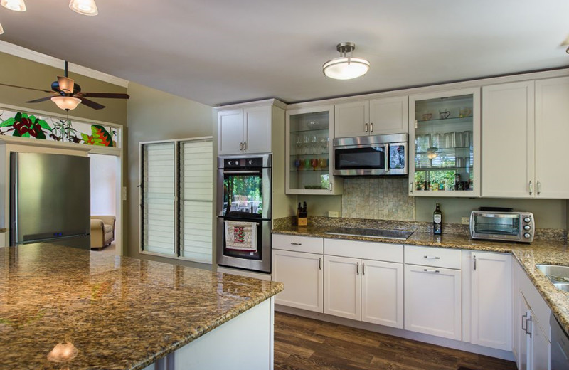 Rental kitchen at Hawaiian Vacation Rentals.