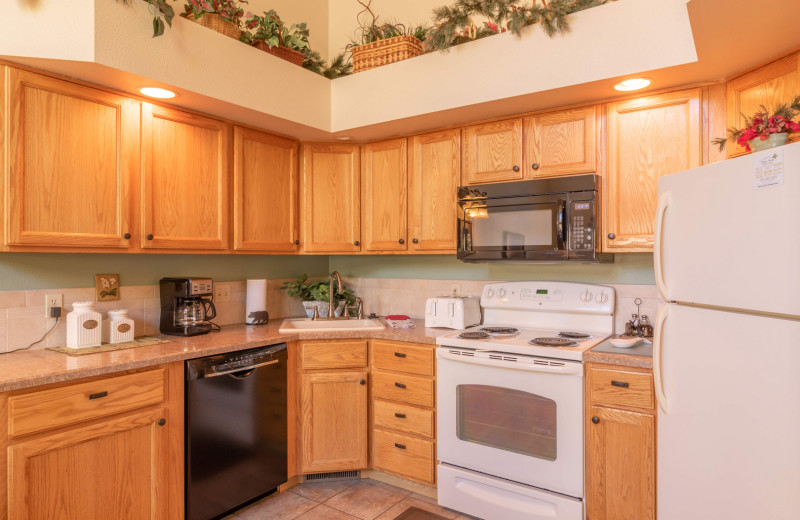 Guest kitchen at Riverwood On Fall River.