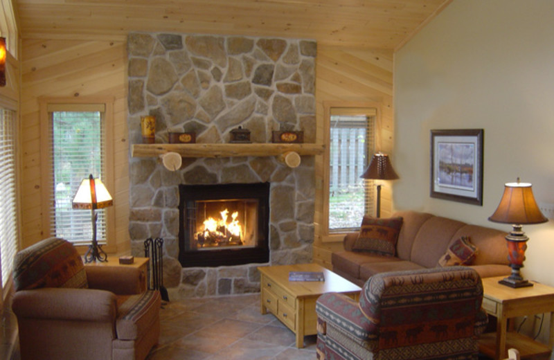 Fireplace living room at River Point Resort & Outfitting Co.