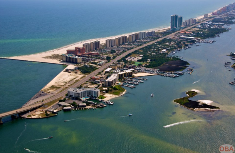 Aerial view of Perdido Beach Resort.