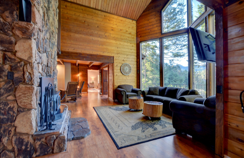 Cabin living room at Morrison's Rogue River Lodge.