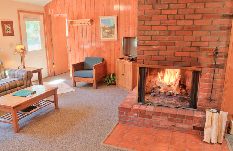 Fireplace living room at McGregor Mountain Lodge.