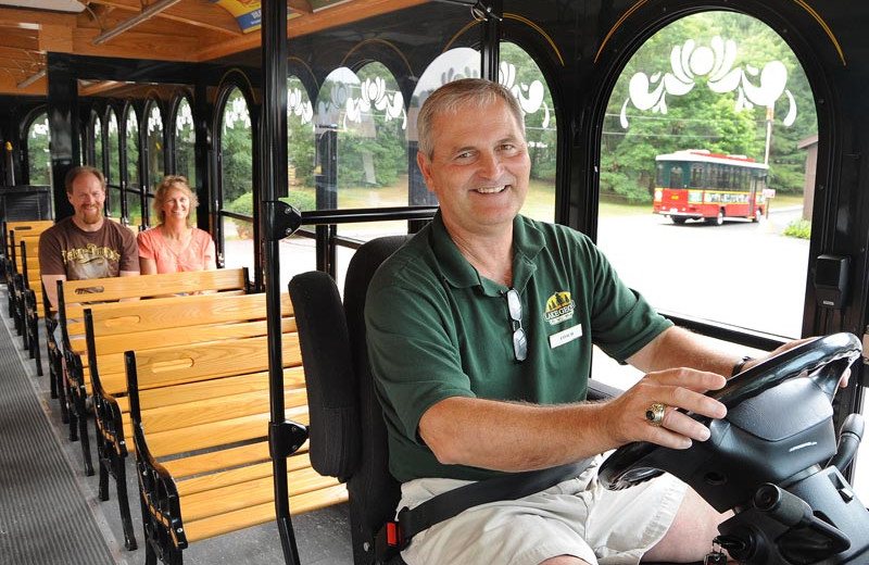 Trolley service at Lake George RV Park.