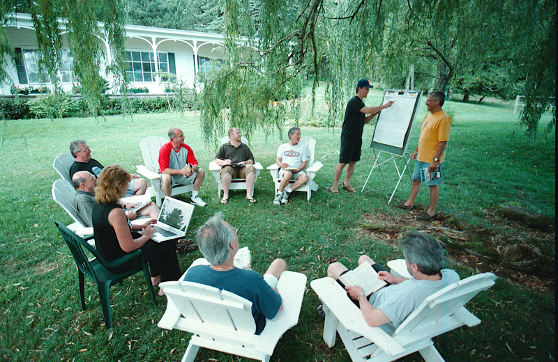 Meeting on the side lawn