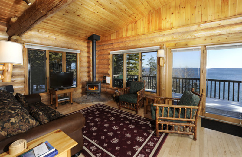 Guest living room at Lutsen Resort on Lake Superior.