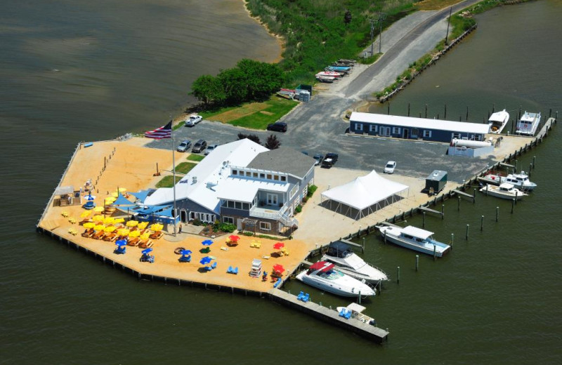 Aerial view of Lowes Wharf Marina Inn.