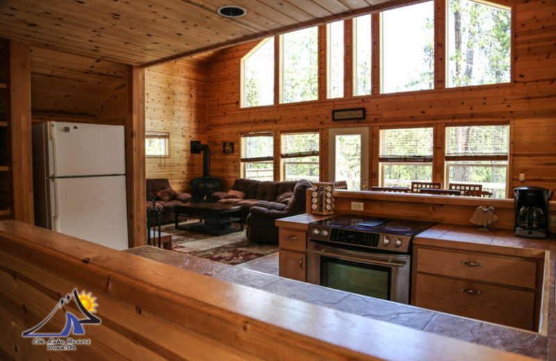 Cabin living room at Elk Lake Resort.