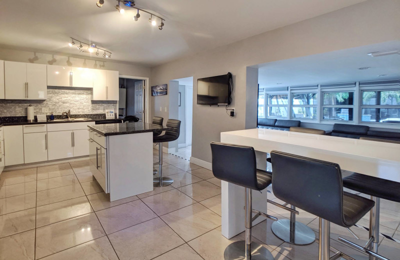 Rental kitchen at Walker Vacation Rentals.