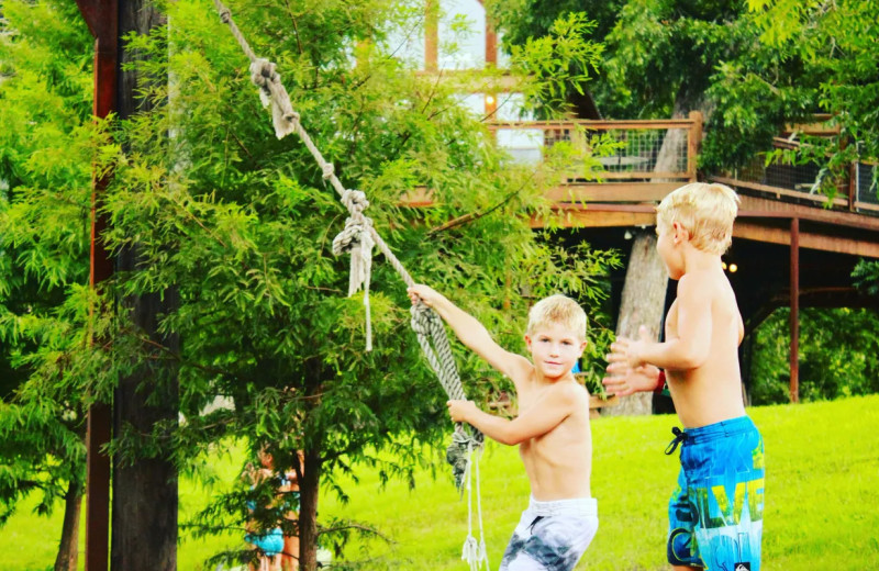 Rope swing at Geronimo Creek Retreat.