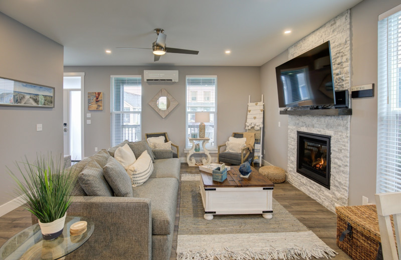 Rental living room at Oyhut Bay Seaside Village.