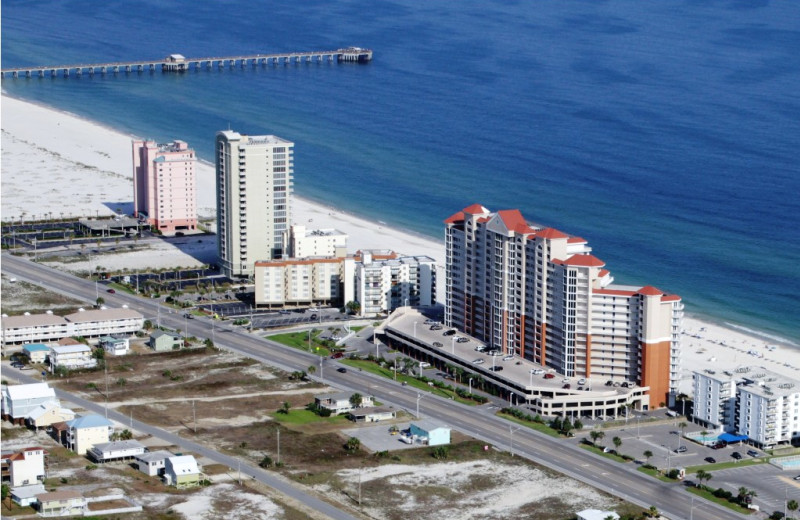 Aerial view of rental at Gulf Shores Vacation Rentals.