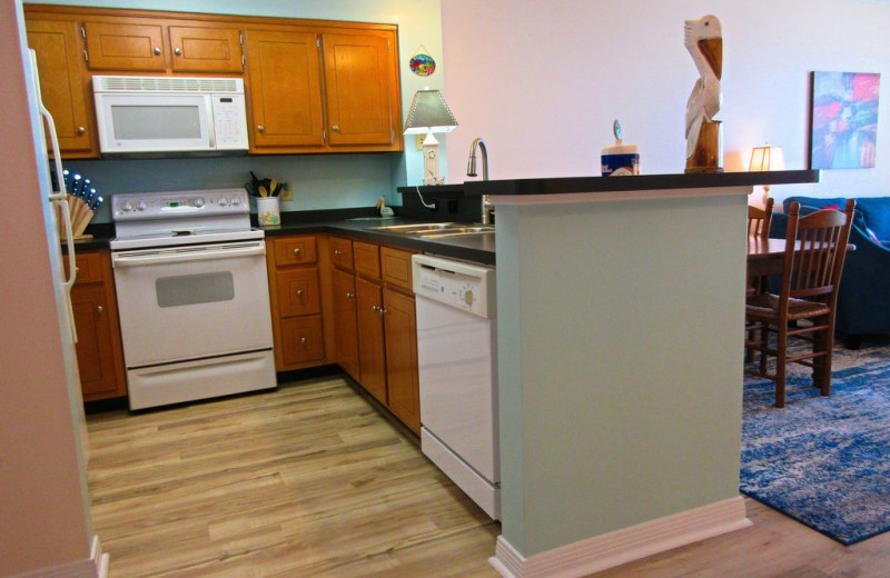 Rental kitchen at Beachfront Rentals.