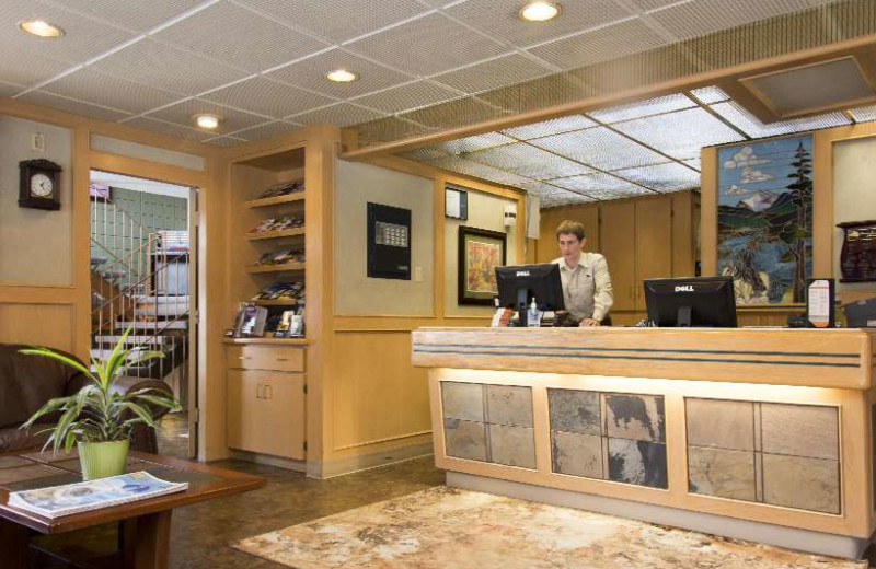 Lobby at Maligne Lodge.