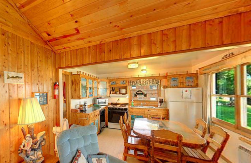 Cabin kitchen and dining at Anderson's Northland Lodge.