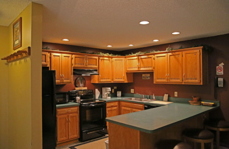 Rental kitchen at Range View Rentals.