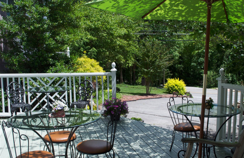 Outdoor dining patio at The Garden Walk Bed & Breakfast Inn.