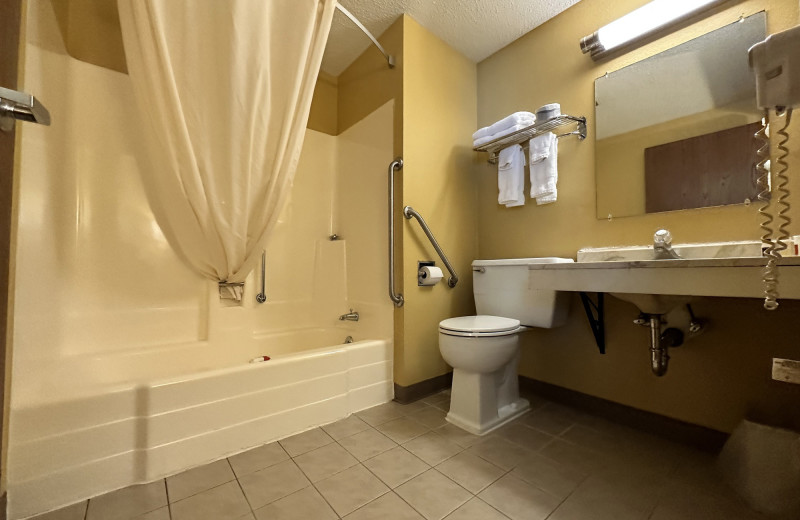 Guest bathroom at Hotel 8 Fergus Falls.