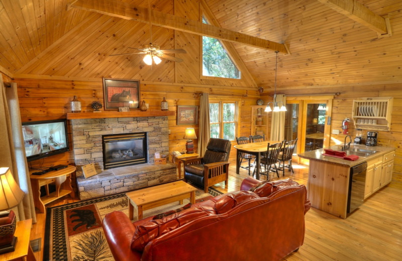 Cabin living room at Oak Haven Resort.