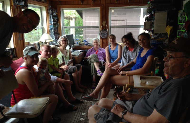 Family in cabin at Cedarwild Resort.