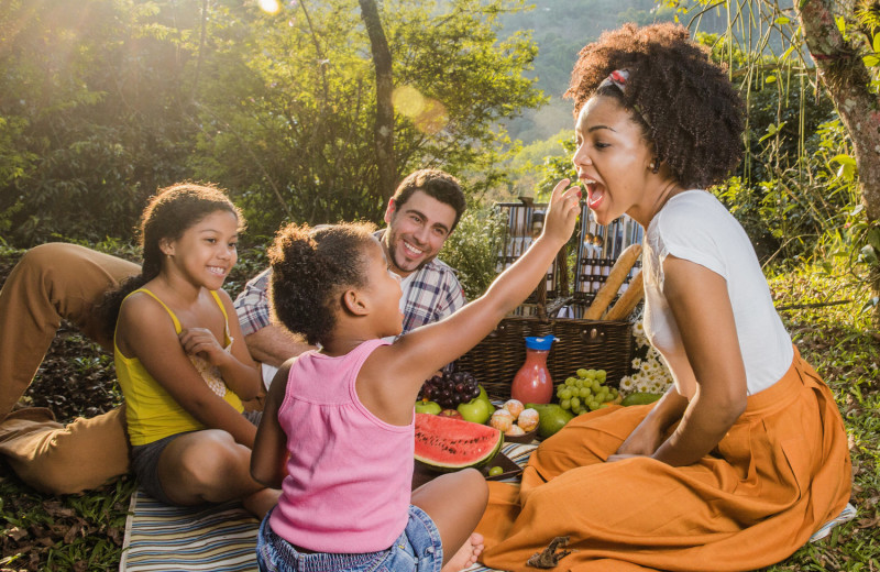 Family picnic at Vacation Pool Homes.