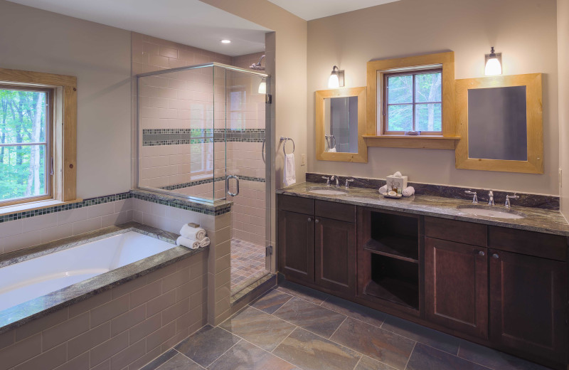 This is the master bathroom in one of our 4slopeside cottages at The Mountain Top Inn & Resort.
