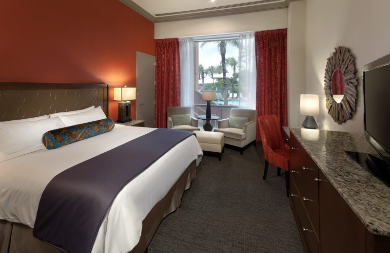 Guest room at Moody Gardens Hotel.
