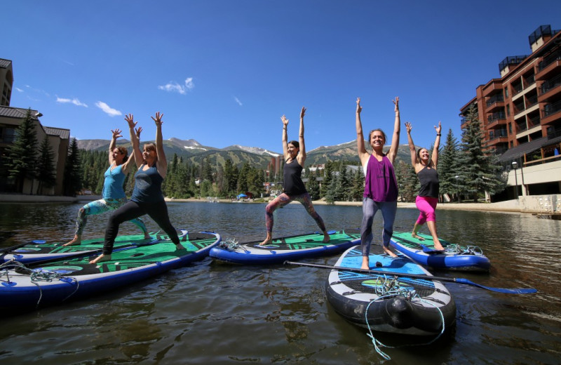 Paddle boarding at Grand Timber Lodge.