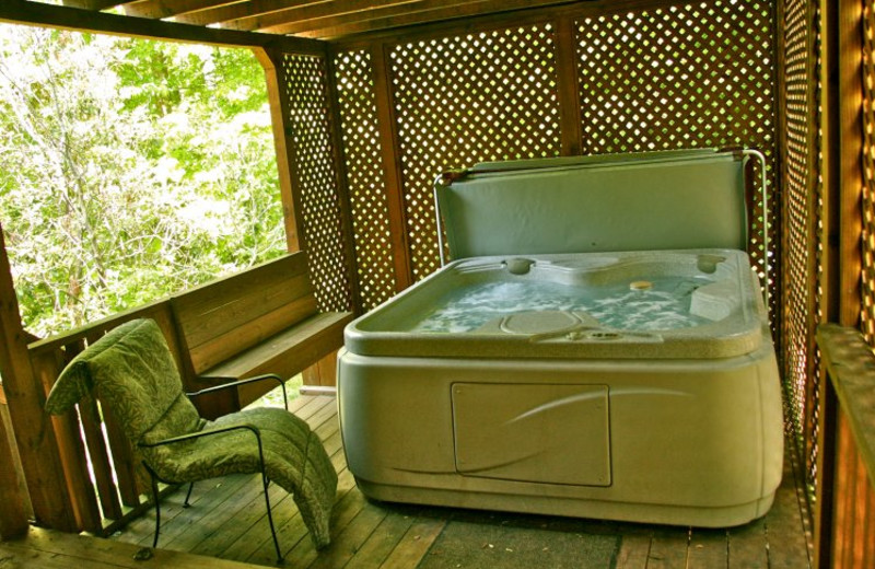 Cabin hot tub at Linville Cabins.