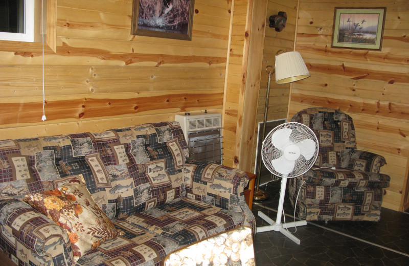 Cabin living room at Harris Hill Resort.