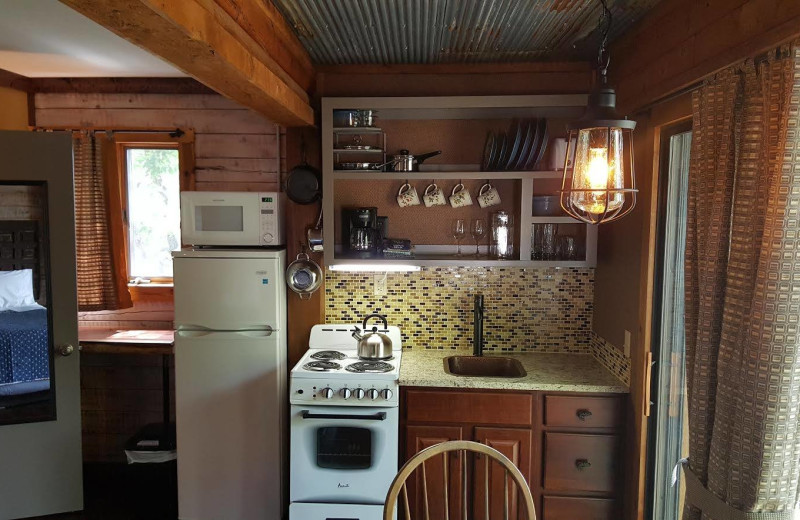 Cabin kitchen at Arkansas White River Cabins.