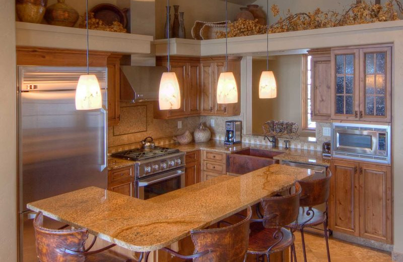 Rental kitchen at Moonlight Rentals in Big Sky.