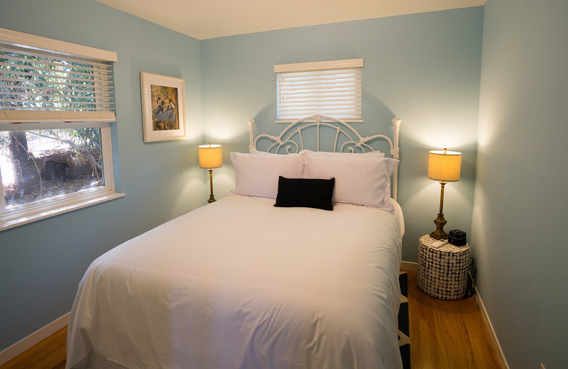 Cottage bedroom at Aurora Park Cottages.