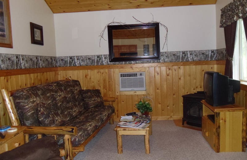 Cabin living room at Glaciers' Mountain Resort.