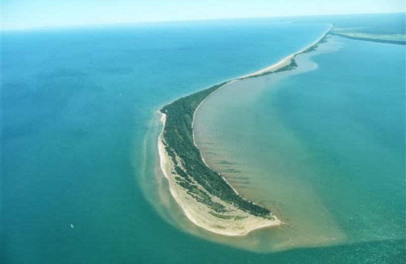 Aerial view of island at Woodside Cottages of Bayfield.