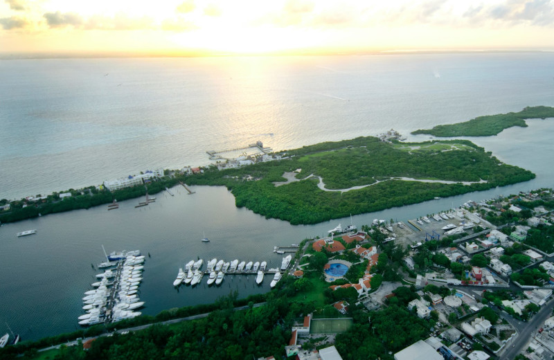 Aerial view of Puerto Isla Mujeres Resort & Yacht Club.