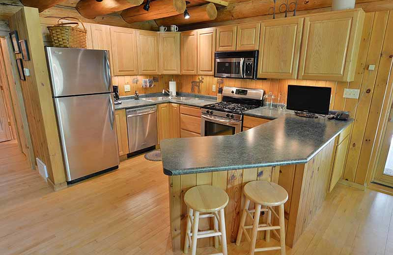 Cabin kitchen at North Country Vacation Rentals.